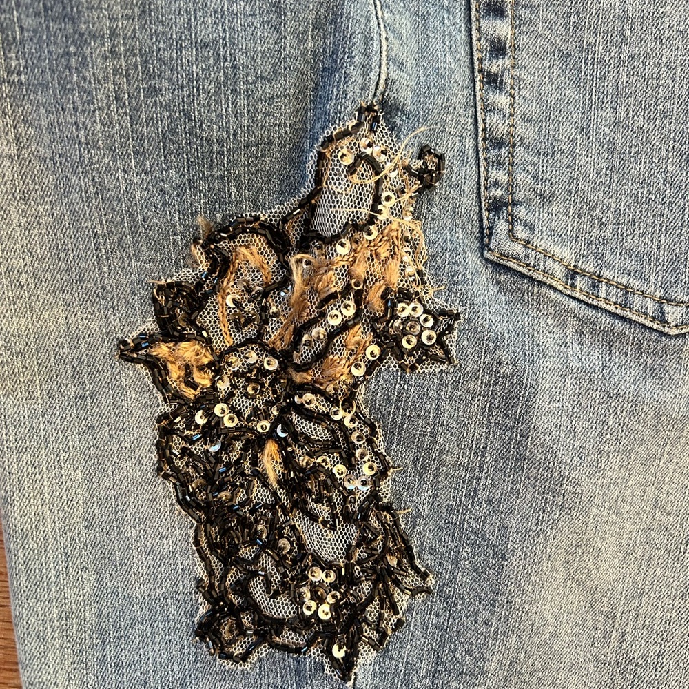 INC International Concepts Blue Wide-Leg Jeans with Black Embellishment - Picture 5 of 8
